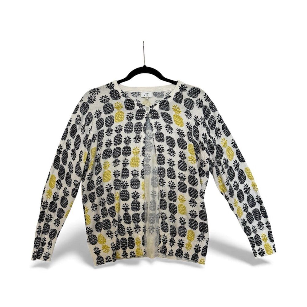 Crown and Ivy Pineapple Cardigan Button-up‎ Yellow and Blue Women's Size Large